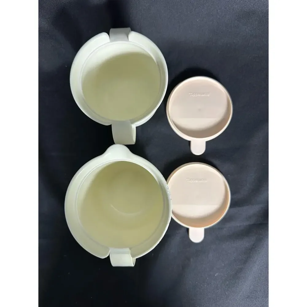 Tupperware Vintage Creamer 2309A & Sugar 23108 Pink Lids Ivory Base Set Vintage
